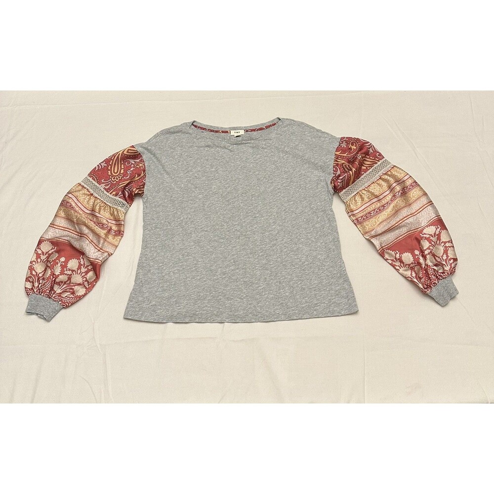Anthropologie Tiny Women S Gray Red Floral Paisley Top Balloon Puff Sleeve Boho